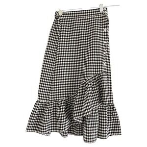 DH GATE Women's Black/White Checkered Cotton/Polyester Midi Skirt-SMALL/MEDIUM